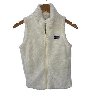 Patagonia Los Gatos Girls Birch White Fleece Vest Medium 10 Cozycore Fuzzy